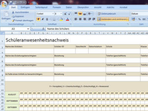 Schüleranwesenheitsnachweis braun Excel Vorlage