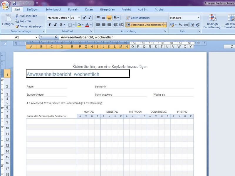 Anwesenheitsnachweis Excel Vorlage