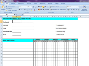 Klassenanwesenheitsbericht Excel Vorlage