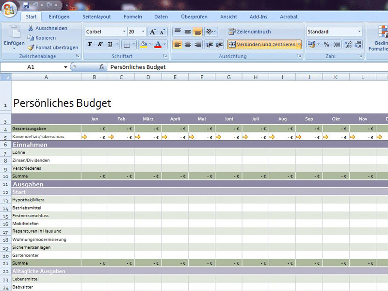 Persönliches Budget 2 Excel Vorlage