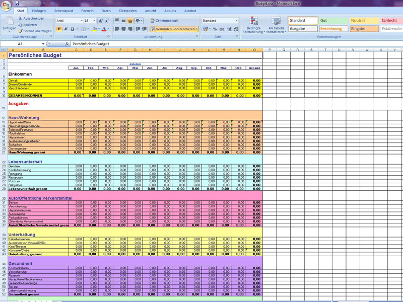 Persönliches Budget 3 Excel Vorlage