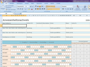 Schüleranwesenheitsnachweis blau Excel Vorlage