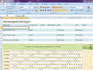 Schüleranwesenheitsnachweis Niederländisch Excel Vorlage