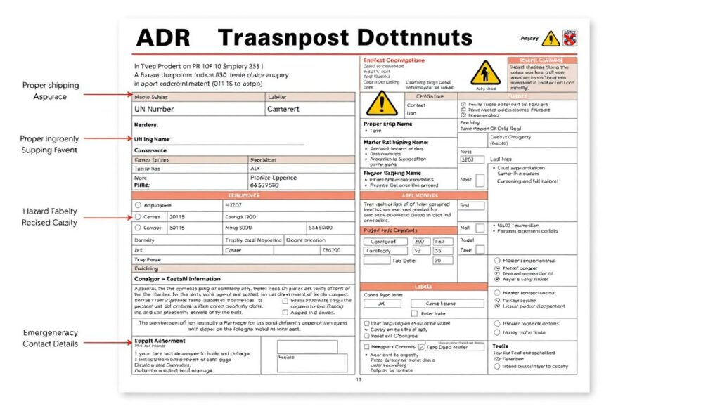 Elemente ADR Beförderungspapier