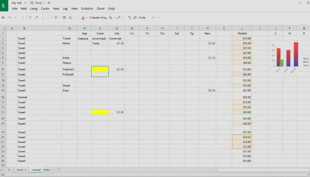 Excel Dateneingabe für Spesenabrechnung