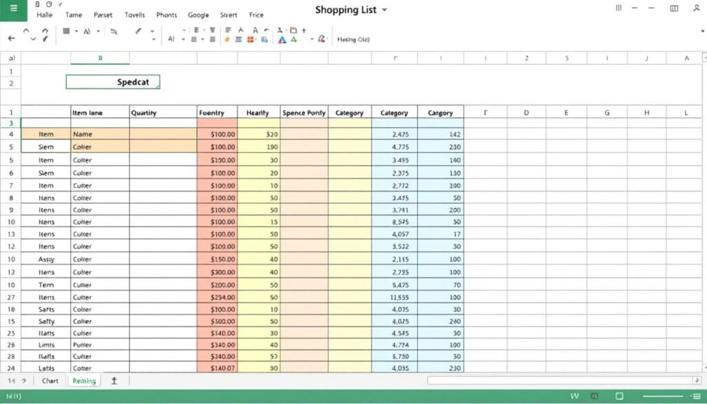 Struktur Einkaufsliste Excel Vorlage