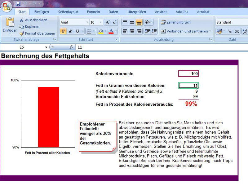 Berechnung Fettgehalt