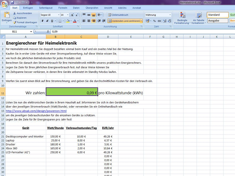 Energierechner für Heimelektronik