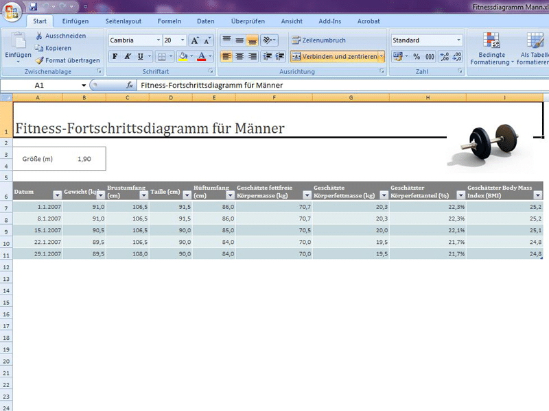 Fitness Fortschrittsdiagramm Männer