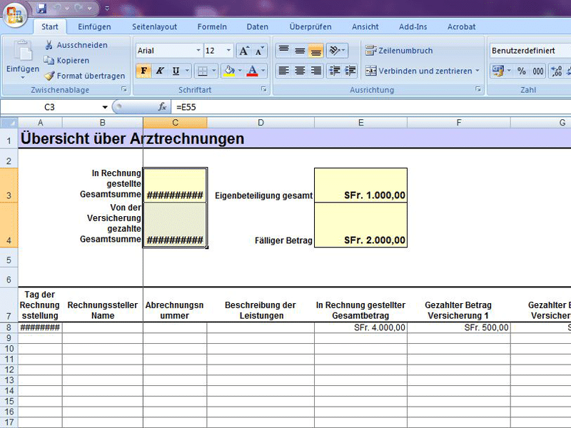 Übersicht Arztrechnungen