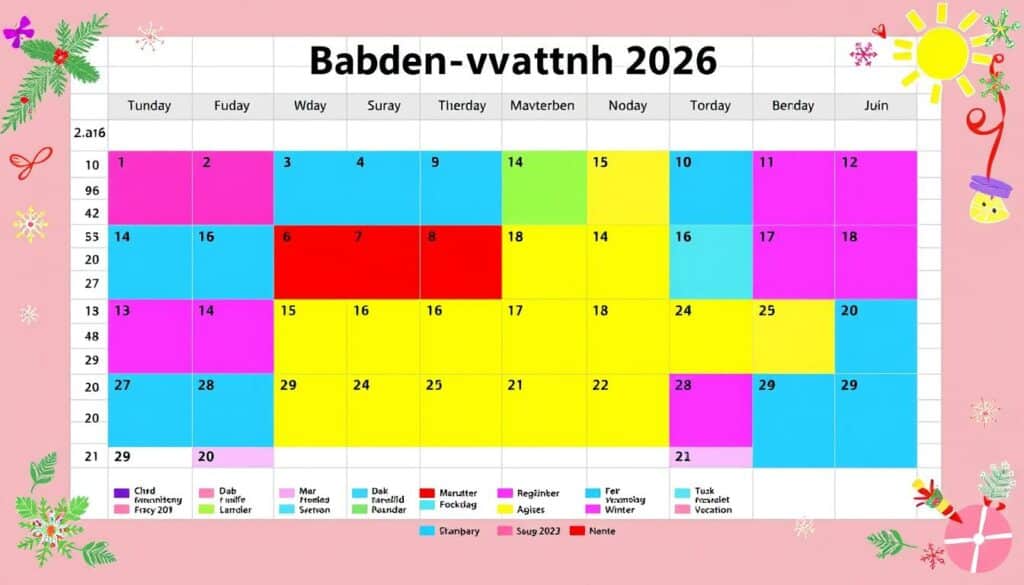 Schulferien Kalender 2026 Baden-Württemberg Excel Vorlage